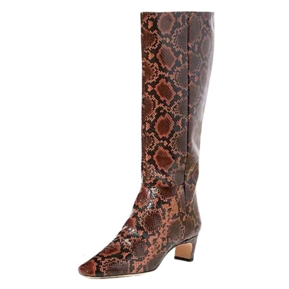 NWOB Antonio Melani Brown Python Snake Print Patent Leather‎ Boots Zip Sz 8M